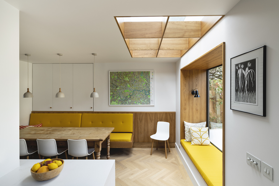 evoke projects ltd highgate bespoke joinery window seat timber bench timber skylight 
